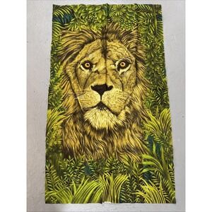 VTG Lion Barkcloth Fabric Panel Wall Hanging Art 70s  Wesco-Reltex Jungle‎ Tiki